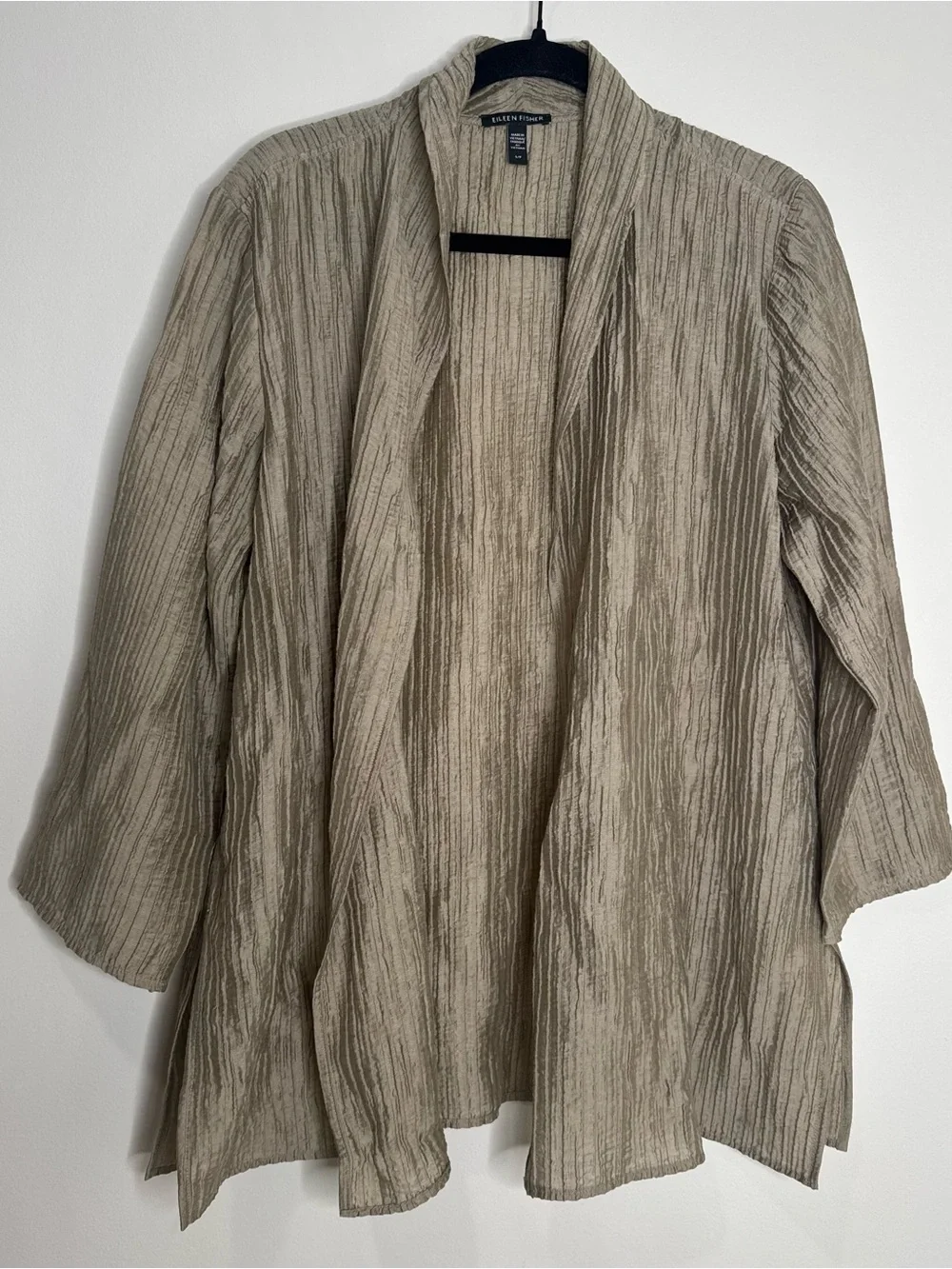 Eileen Fisher‎ Tencel Crinkle Metallic Open Front Lightweight Cardigan Jacket S